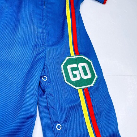 Vintage Montgomery Ward Color Block STOP GO Mechanic Longalls Romper Outfit 18m - Picture 7 of 13